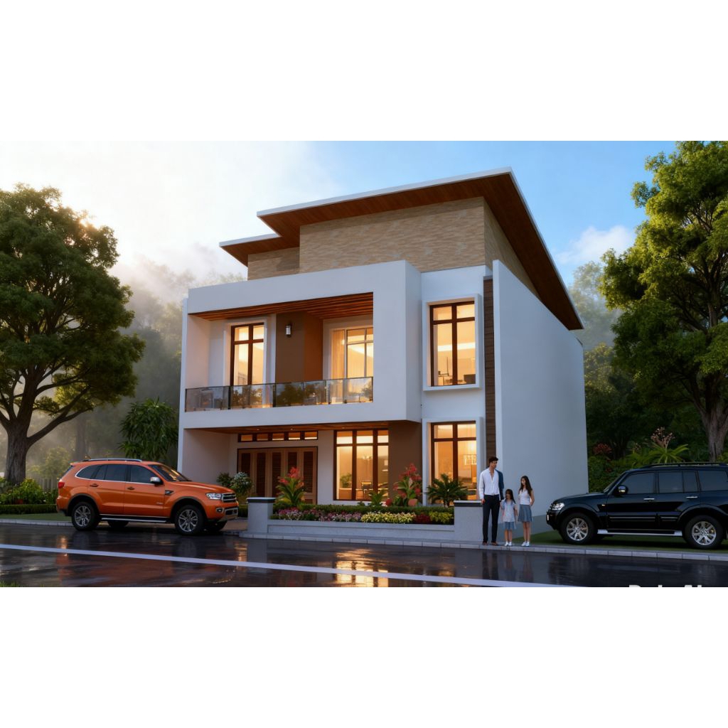 Desain rumah modern 10x15,2 lantai, 4 kamar tidur. desain 3D + gambar kerja lengkap. jasa desain rum