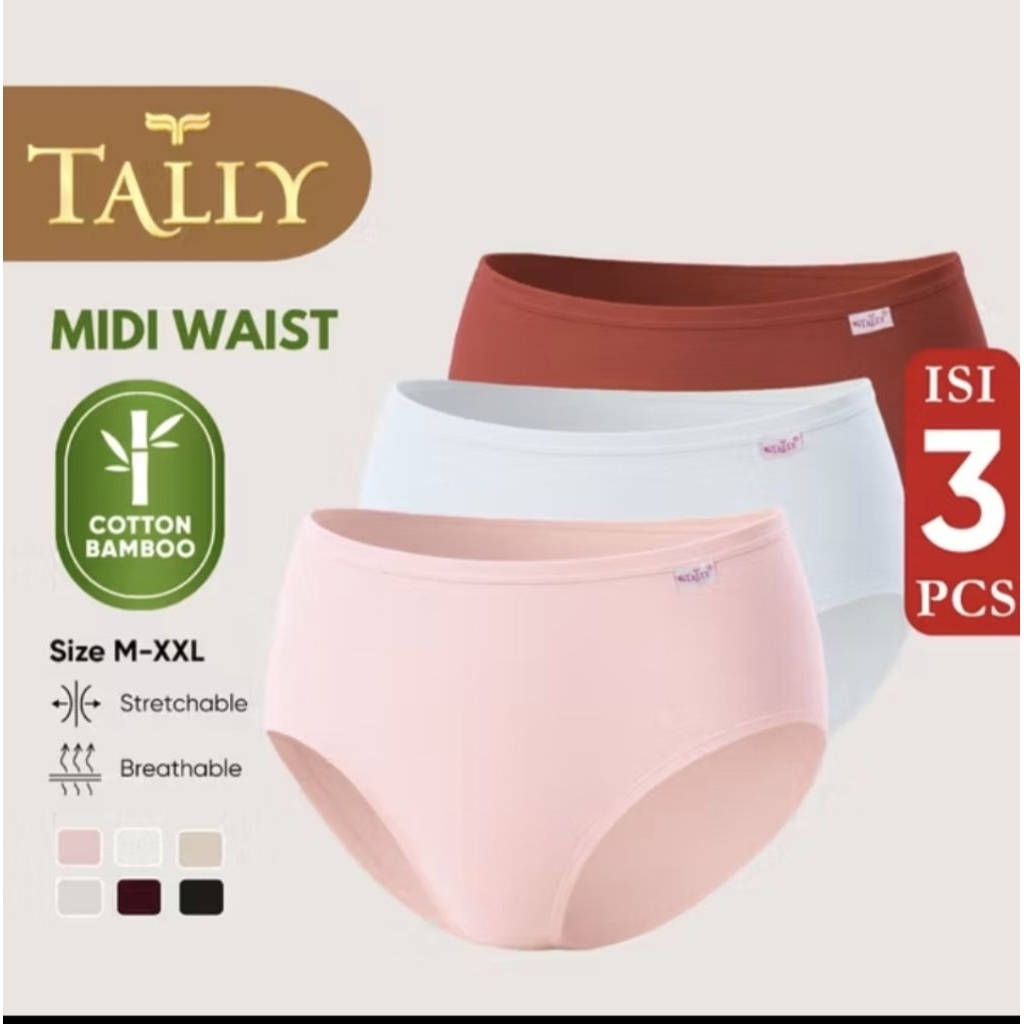 TALLY Paket 3 pcs Celana Dalam Wanita Bahan Katun Bambu