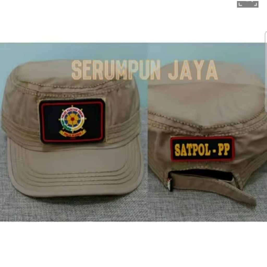 TOPI KOMANDO SATPOL PP KREM 2 PATCH RUBBER - TOPI KOMANDO SATPOL PP PATCH RUBBER TEMPELAN KARET LEPA