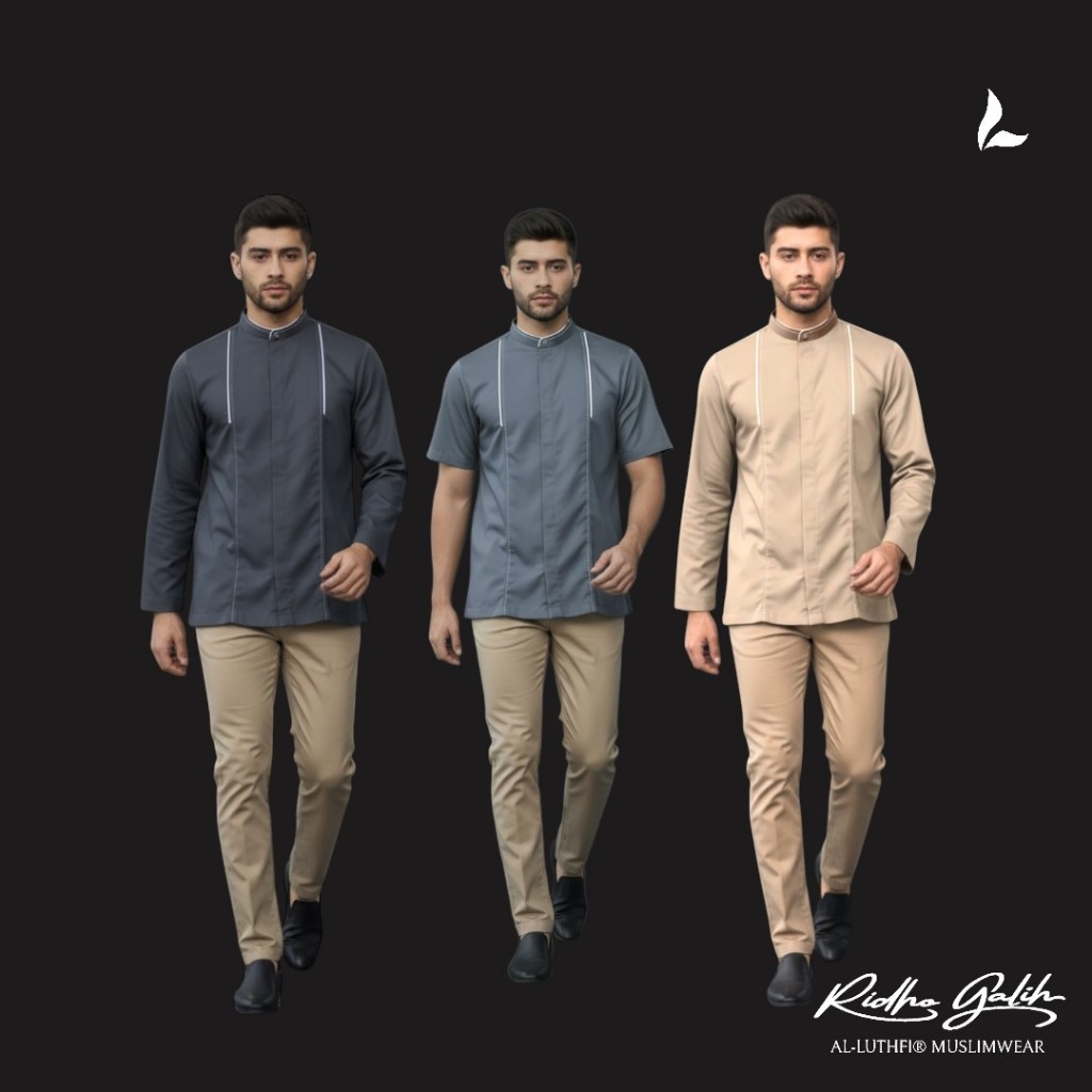 Baju Koko AL LUTHFI Motif Polos Lengan Panjang