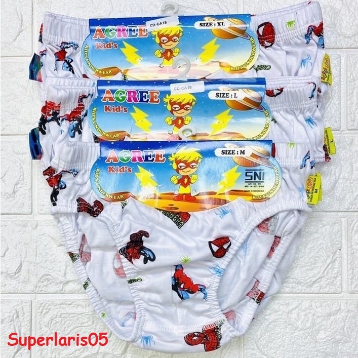 (3 Pcs) CD Anak Cowok AGREE KID'S CA 18 / CD Anak Motif SPIDERMAN