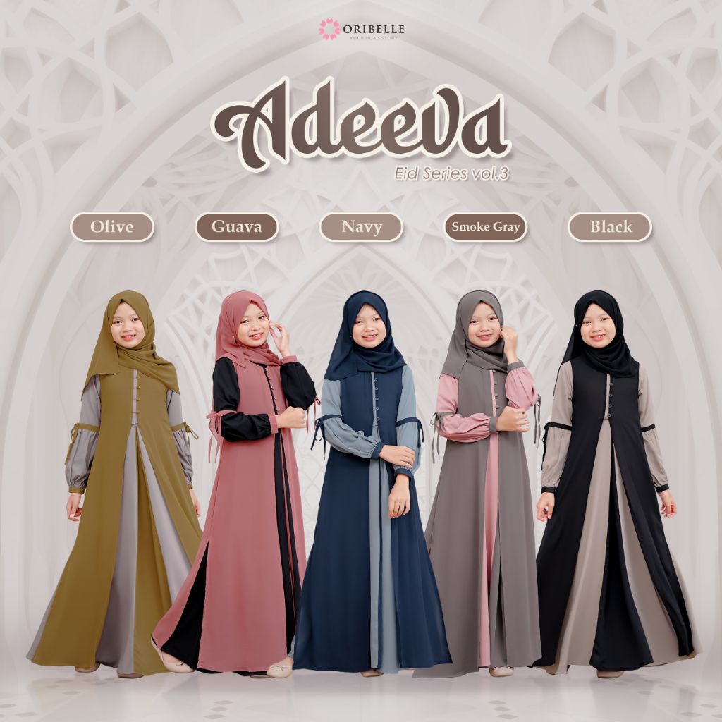 ORIBELLE KIDS & MOM Adeeva (1 set : Inner Dress + Outter + Pashmina) Baju Pesta dan Hari Raya  OPEN 