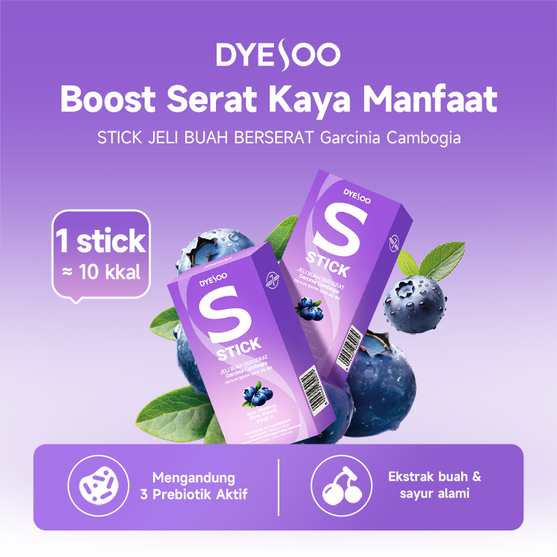 Dyesoo S STICK Jeli Buah Berserat Rasa Bluberi 3 BOX [15 PCS] – HALAL Indonesia & BPOM, 3 Prebiotik,