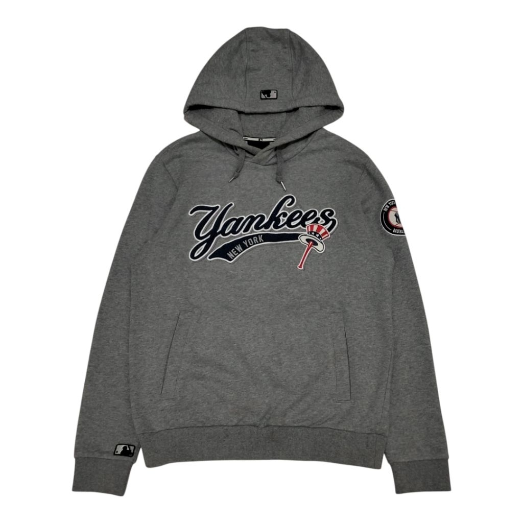 Hoodie MLB Yankees Logo Bordir Abu / Grey Second Original