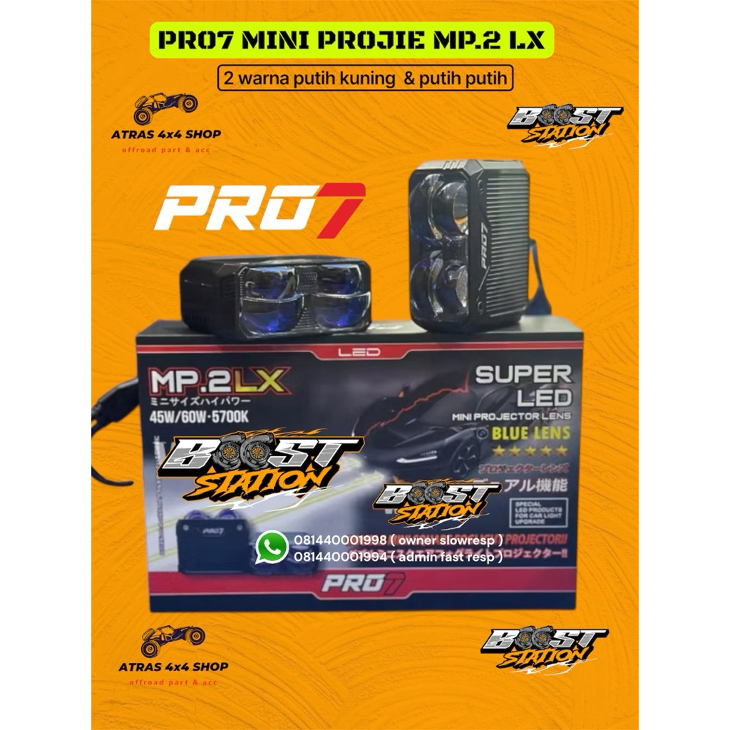 mini projie pro7 MP 2 LX kuning putih da putih putih lampu tembak sorot pajero fortuner innova jazz 