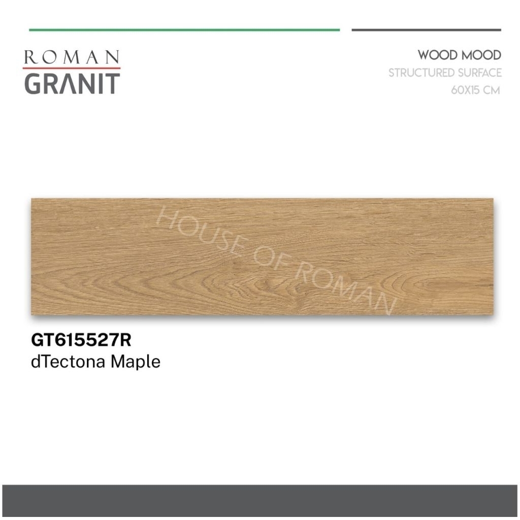 Roman Granit 15x60 dTectona Maple/Keramik Lantai Motif Kayu Permukaan Kasar/Granit Roman Motif Kayu
