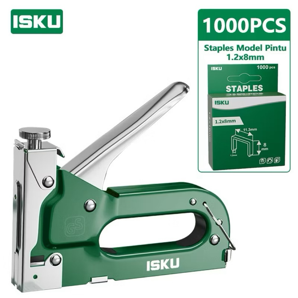 ISKU Staples Tembak 3 in 1 Heavy Duty Hekter Tembak Jok Motor Kayu Spanduk Gun Tacker Besi + 1000 pc