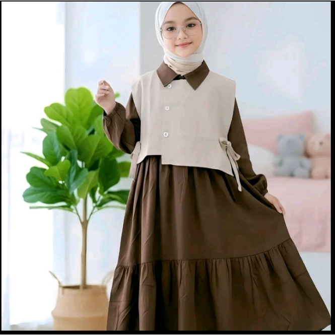Gamis Anak Perempuan Modern Terbaru / Gamis Anak Perempuan Rompi Viral / Gamis Susun Anak Kekinian