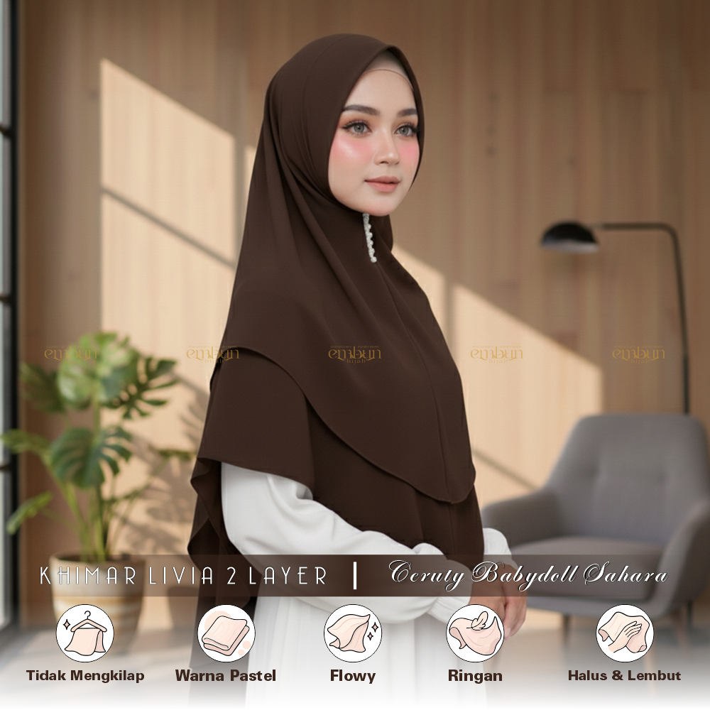 HIJAB KHIMAR INSTANT SYAR'I DUA LAYER PAD BUSA MAT CERUTI BABYDOLL | KERUDUNG WARNA MAHOGANY JILBAB 