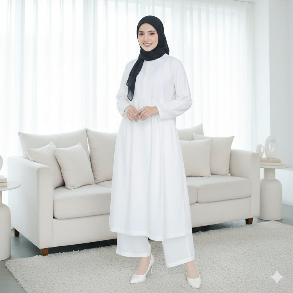 D.Clo - Zhea One Set Rami Linen Setelan Wanita Muslim OOTD Kondangan Polosan Premium Oneset Long Tun