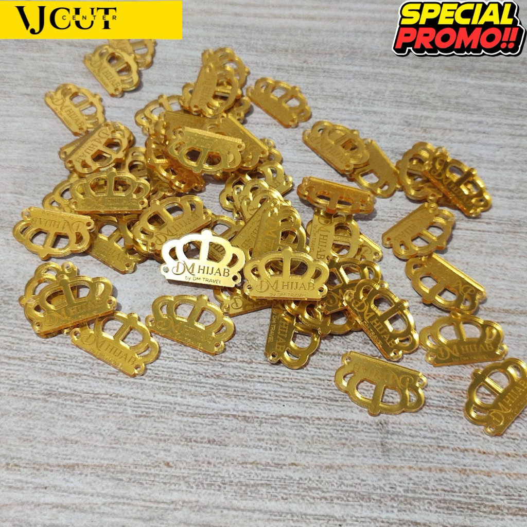 LABEL AKRILIK HIJAB MAHKOTA | BRANDING LABEL HIJAB CUSTOM | LABEL MUKENA PAKAIAN MAHKOTA PLAT - VJCC