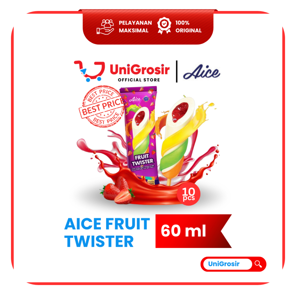 [UniGrosir] AICE ICE CREAM FRUIT TWISTER STICK ES KRIM BUAH ~ 60 ml x 10 pcs