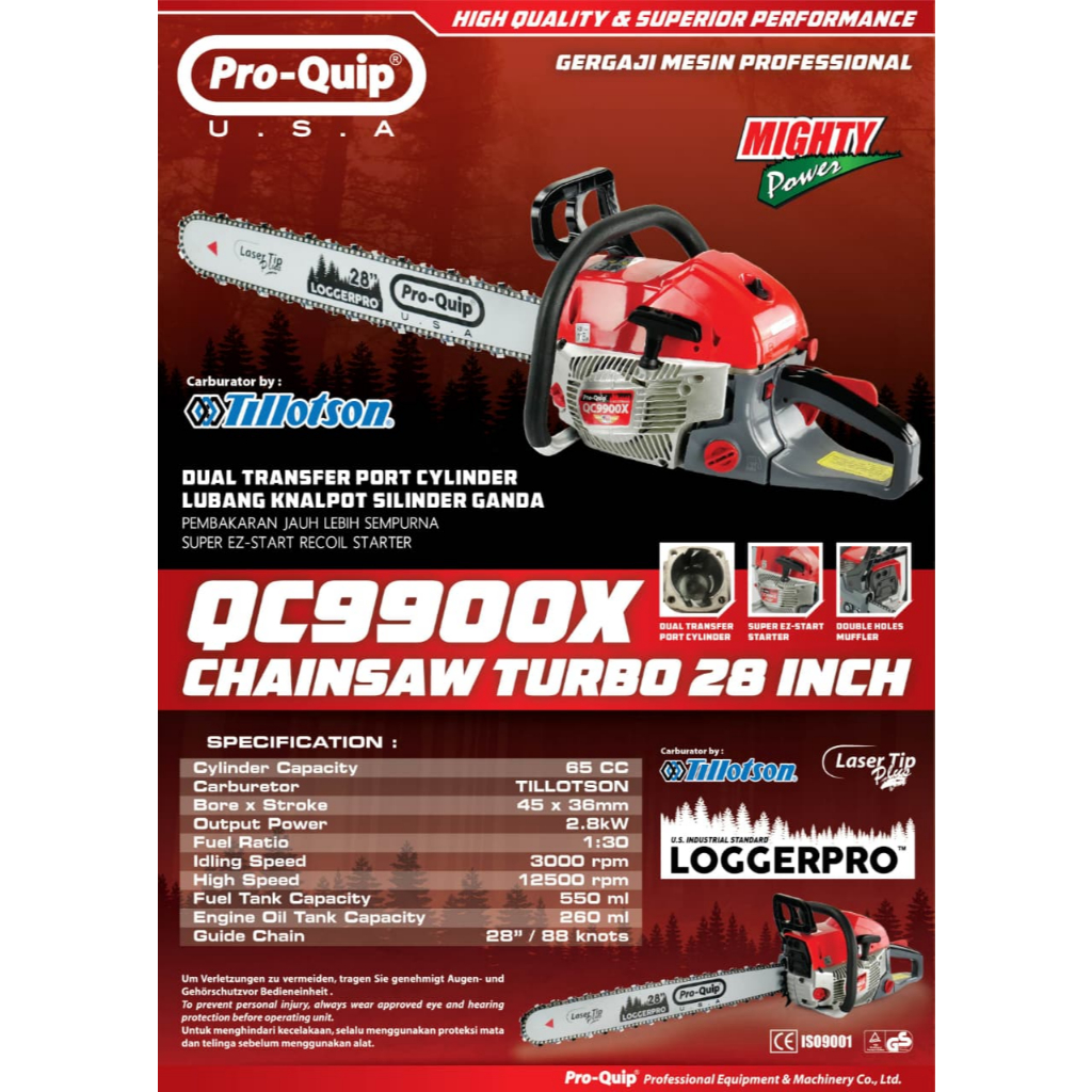 PROQUIP USA QC9900X Chainsaw Barlaser 28”