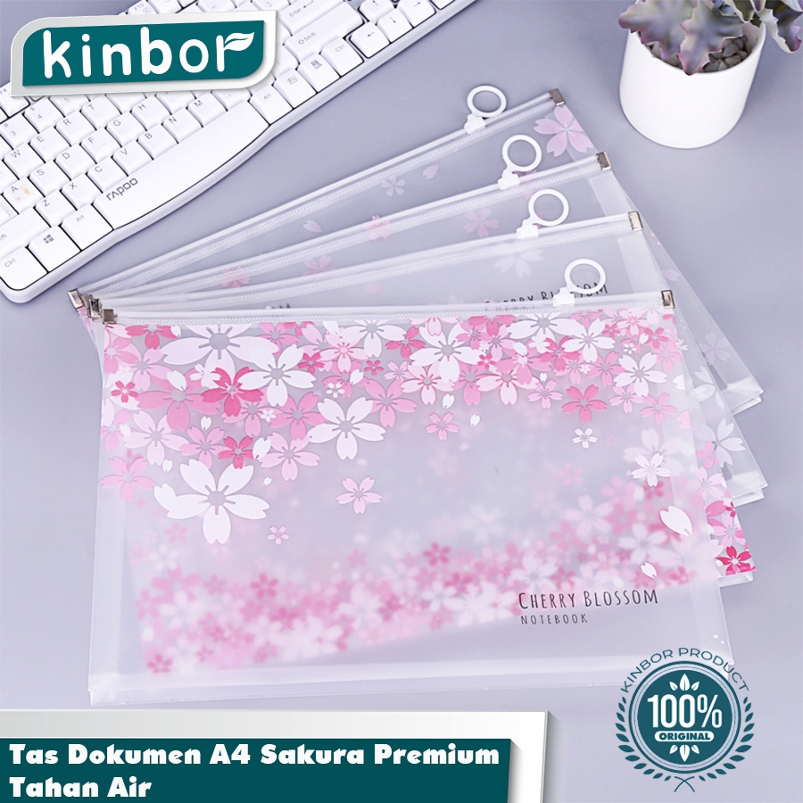 Tas File A4 Sakura Series Map Plastik Zipper Premium / Sakura Dream File Bag A4 Map Dokumen Plastik 