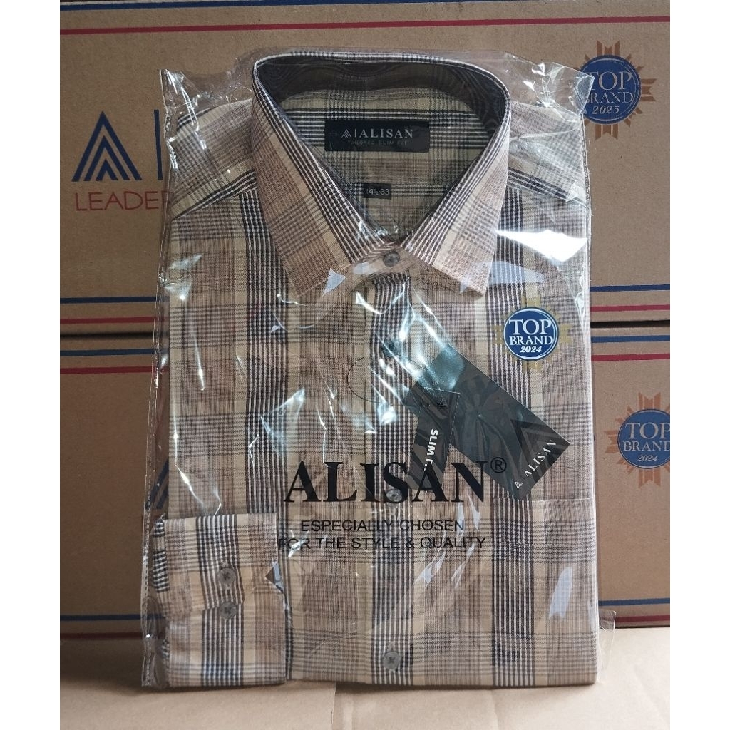 KEMEJA ALISAN MOTIF KOTAK & SALUR LENGAN PANJANG
