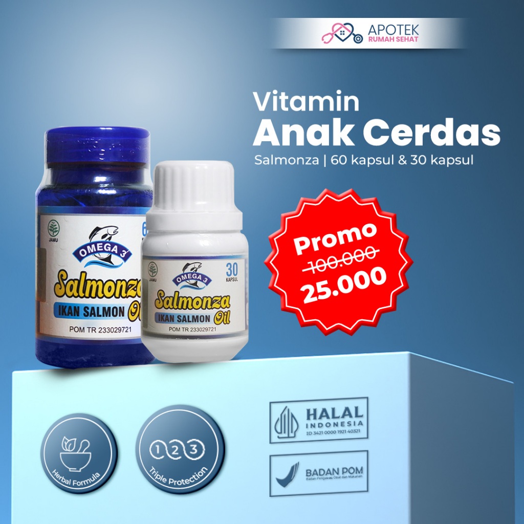 VITAMIN OTAK ANAK 2 Tahun SALMONZA Cerdas Daya Ingat PALING BAGUS IKAN SALMON Variasi 30 60 Kapsul