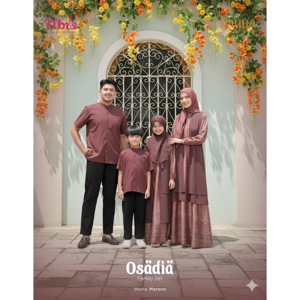 Sarimbit Nibras Lebaran 2026 Gamis Koko Dewasa Anak Sky Silk Cotton Dobby Osadia Maroon By Nibras - 