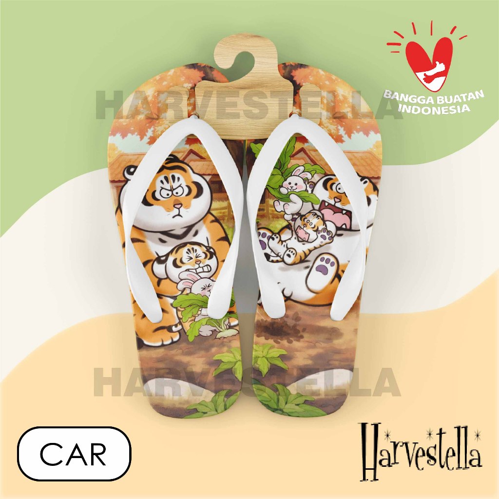 [SANDAL JEPIT V2] Fat Tiger and Rabbit (CAR), Harvestella Sendal Santai Pantai Motif Spon bukan Kare