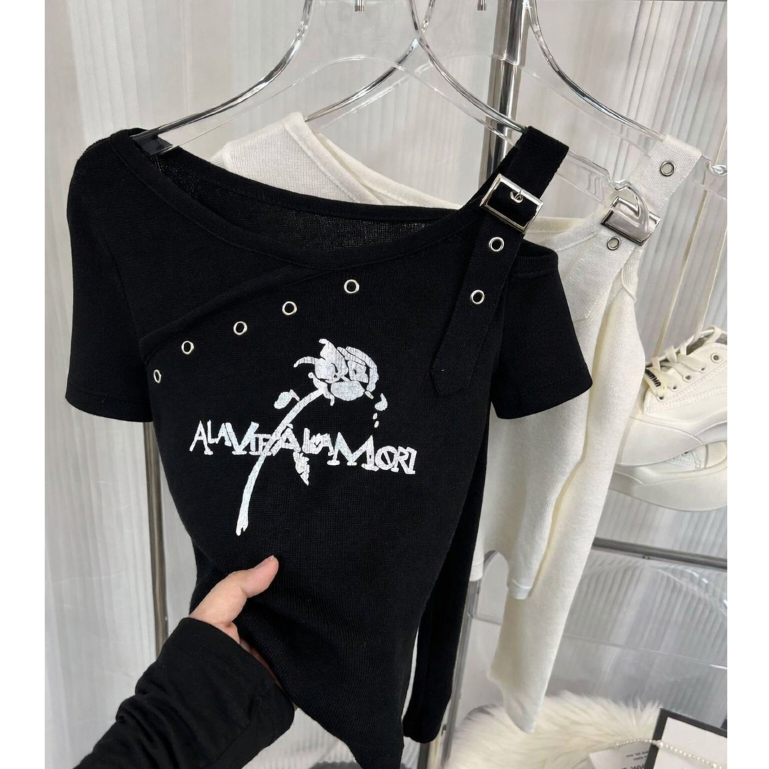 [Hallyu] Baju Atasan Wanita Crop Lengan Pendek | Short Sleeve Crop Top | Baju Wanita Rajut Lengan Pe