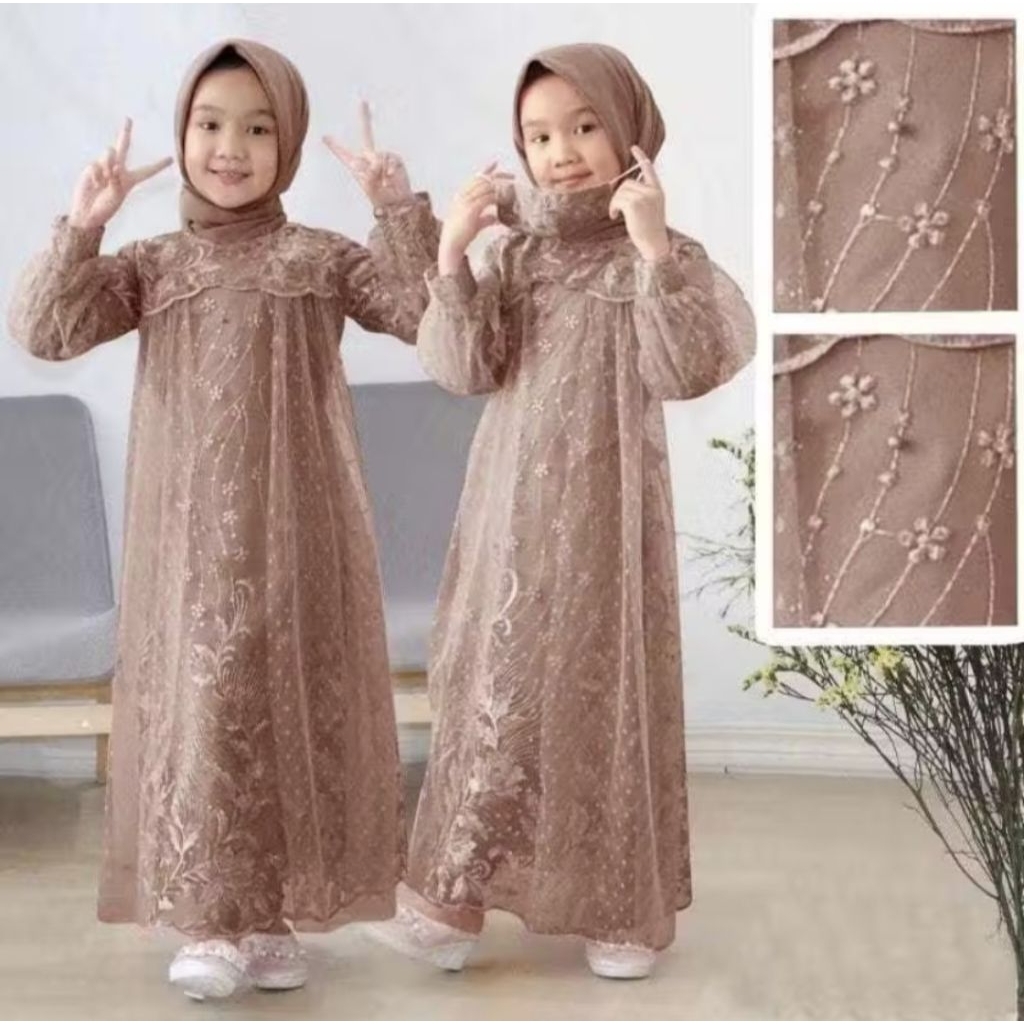 Gamis Anak Eliana Dres Pesta Brukat Tile Kondangan Maxi Dress Kekinian