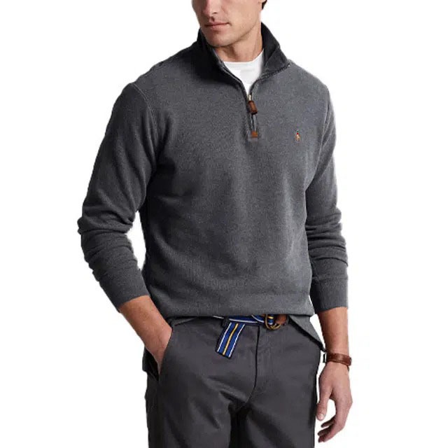 Polo Ralph Lauren Pullover Half Zip French Rib Cotton Sweater (Grey) Original