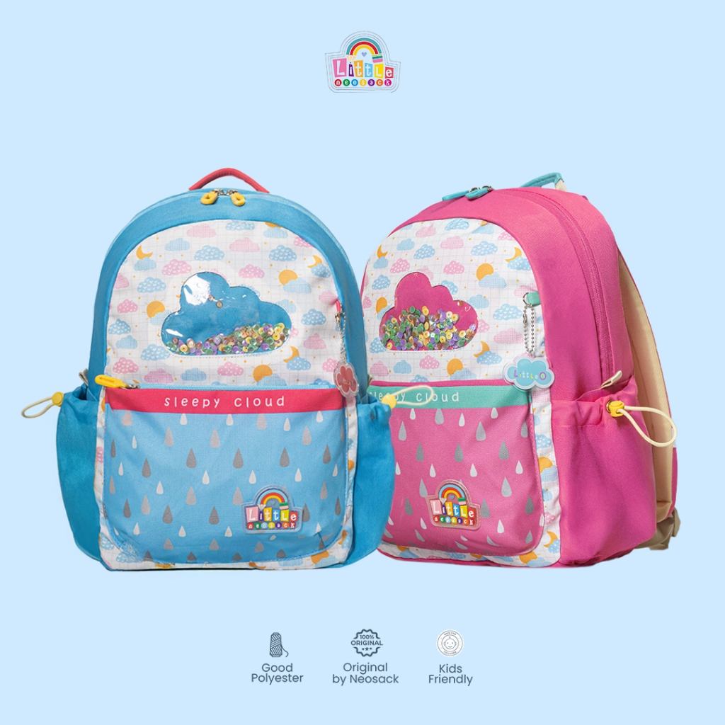 Little Neosack - CLOUDY - CASUAL BACKPACK, Tas Anak SD, Backpack Anak - FREE RAIN COVER & BAGCHARM -