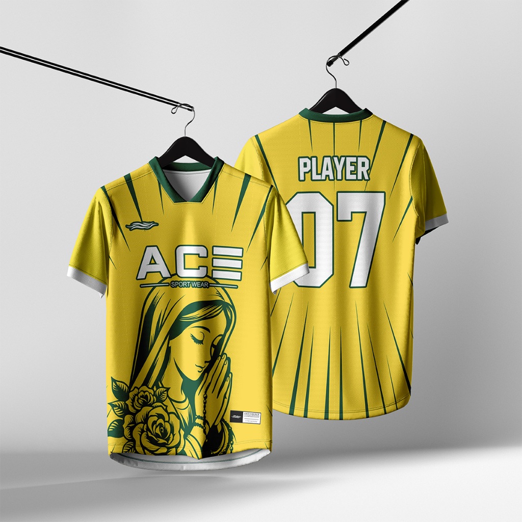 Jersey Futsal Tim Unisex Kuning Hijau Motif Grafis Klasik