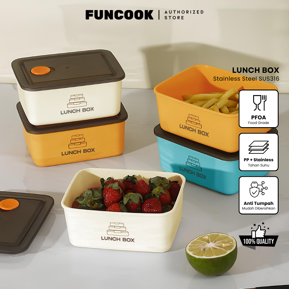 [BUNDLING] Funcook Authorized Tempat Makan Anak Lunch Box Stainless 316 Food Box Anti Tumpah