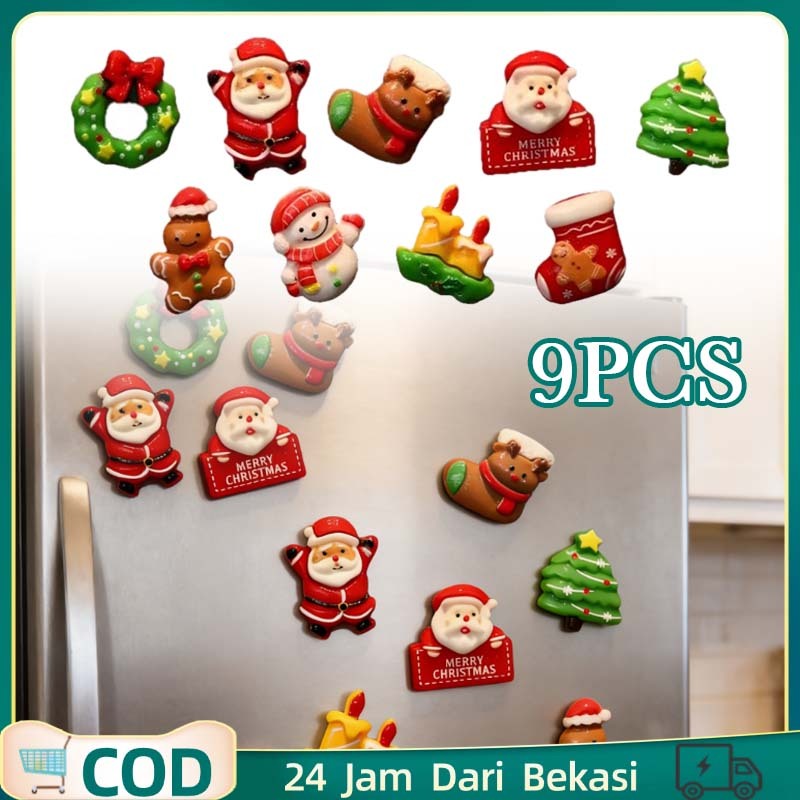 9pcs Tempelan Kulkas Natal Magnet Kulkas Tema Natal Tempelan Kulkas Tema Natal