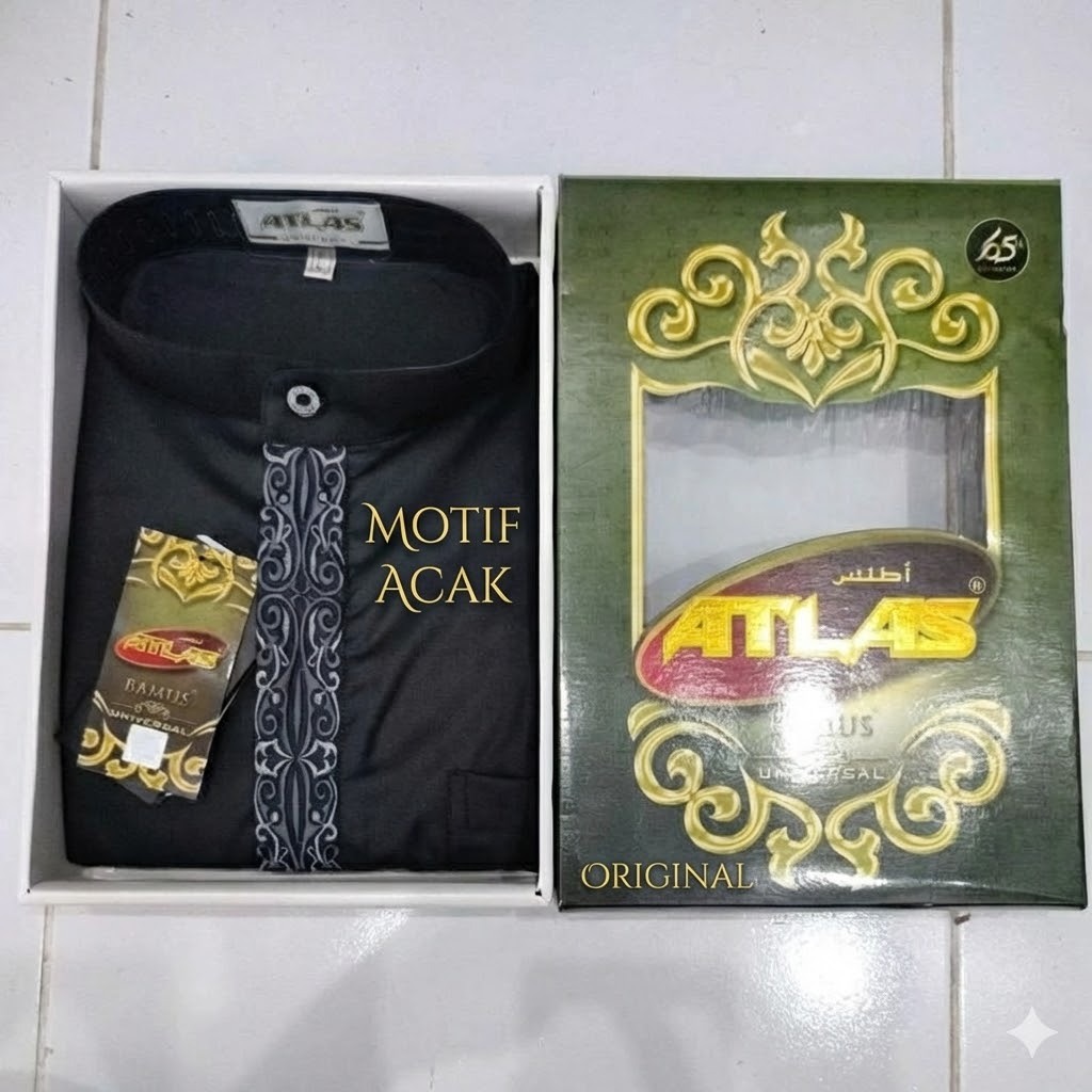 Baju koko ATLAS lengan panjang bukan manset ORIGINAL plus box fashion muslim pria dewasa perlengkapa