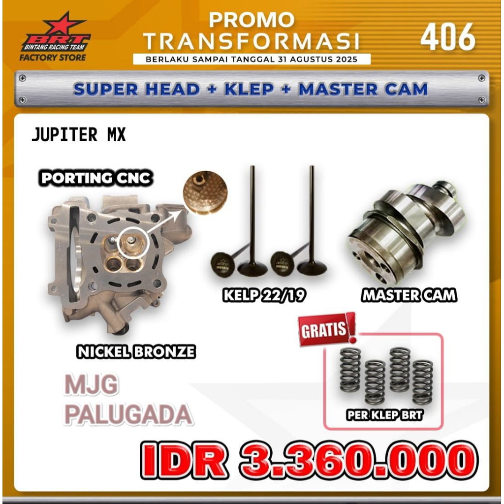 PAKET Head Albronze BRT Porting CNC - Jupiter Mx/Vixion (BINTANG RACING TEAM)