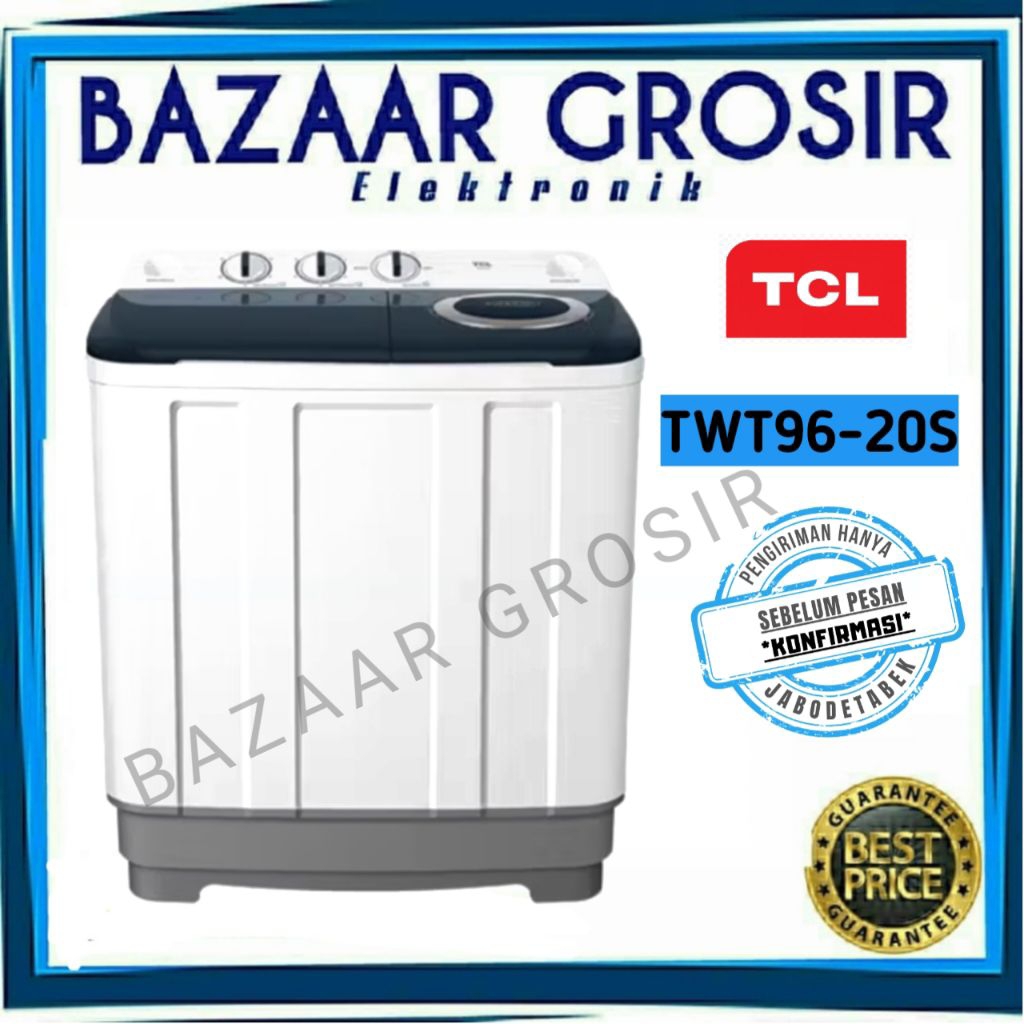 MESIN CUCI TCL TWT96-20S / TWT96 20S 9KG TWIN TUB SMART WASHING MACHINE