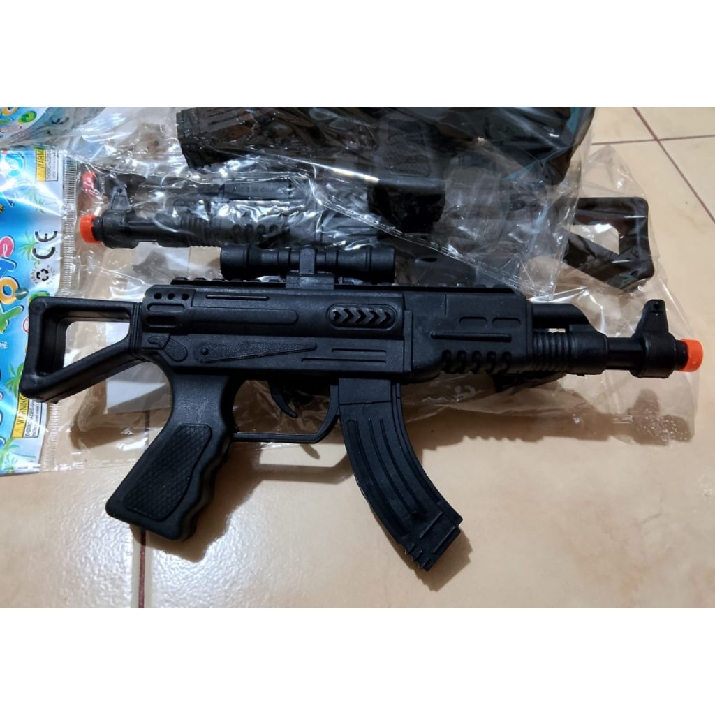 BYBO 1249 Mainan Pistol Senapan Anak Bunyi Kletek – Pistol Mainan Plastik Model Taktikal Tanpa Pelur