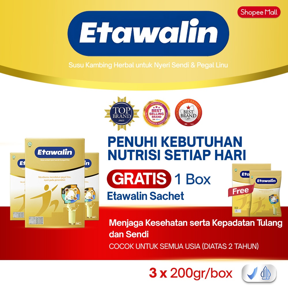 Etawalin Susu Nutrisi Kesehatan Tulang & Sendi 3 Box Bonus Etawalin Sachet 1 Box