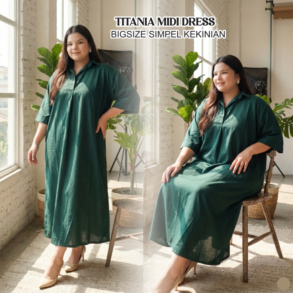 Titania midi dress basic polos salur jumbo