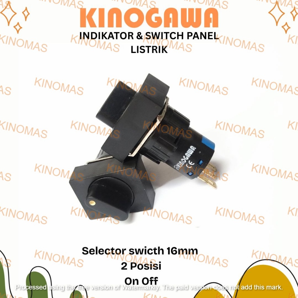 KINOGAWA Selector Switch 16mm 2 Posisi persegi panjang Saklar Putar Selector Ohm Saklar Panel Mesin 