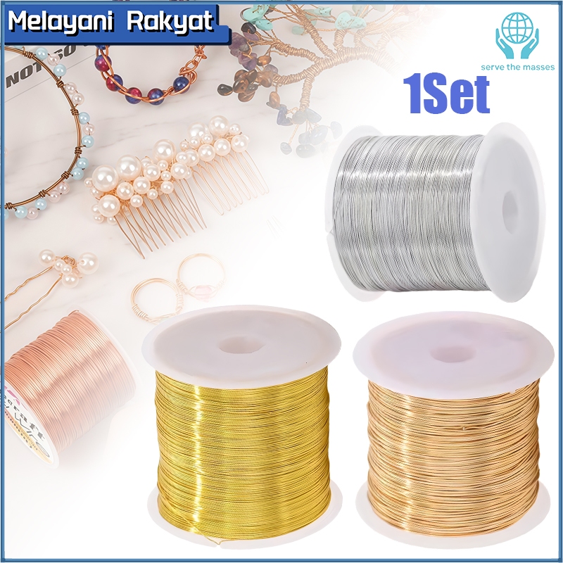 3pcs/set 50m Gulungan Kawat Tembaga Warna Emas/Emas KC/Perak Ukuran 0.3mm Kawat Manik Manik Untuk Me
