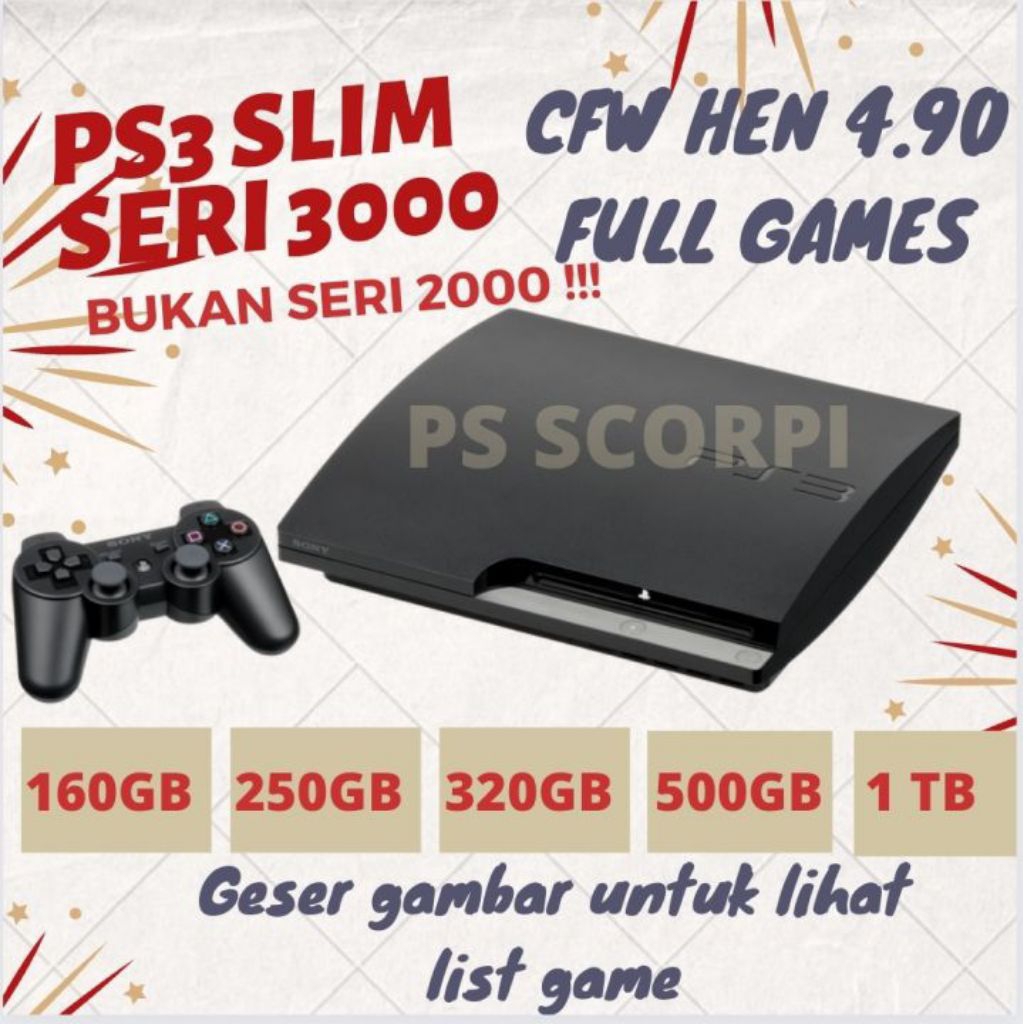 PS3 SLIM SECOND 500GB HEN PS 3 BEKAS.