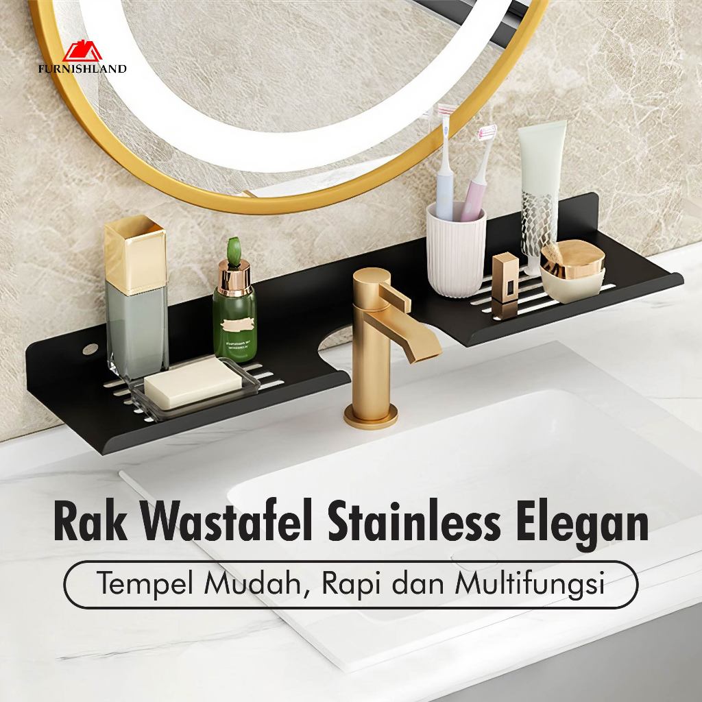 Rak Sabun Wastafel Persegi Panjang Stainless - Rak Gantung Depan Cermin Wastafel - Rak Wastafel Unik