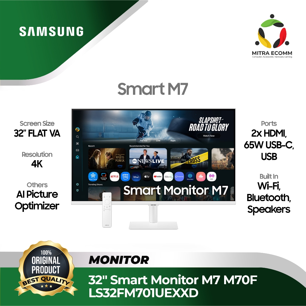 Samsung Monitor Smart M7 32 Inch 4K UHD LS32FM701UEXXD Smart Monitor | USB-C | Smart TV Apps | HDR10