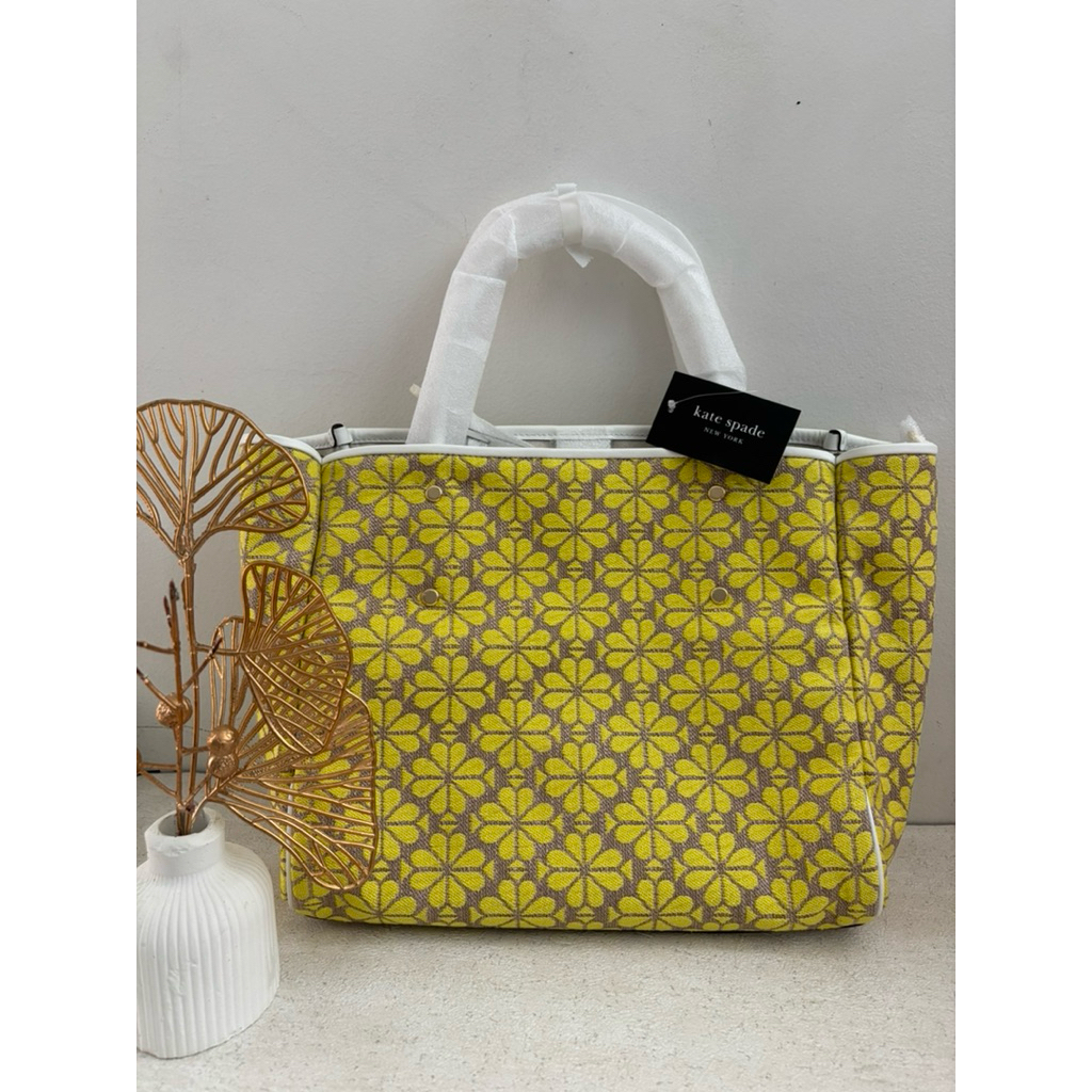 Tas Kate Spade Spade Flower Jacquard Medium Everything Tote Yellow Multi AUTHENTIC