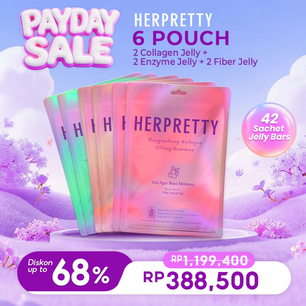 6 Pouch HerPretty Bundle - 2 Pouch Collagen Pink White Jelly Mixberry + 2 Pouch Enzyme Detox Purify 