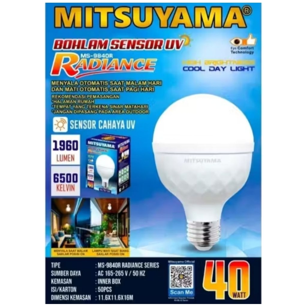 LAMPU SENSOR CAHAYA MITSUYAMA RADIANCE / BOHLAM LAMPU SENSOR CAHAYA UV / BOLA LAMPU OTOMATIS