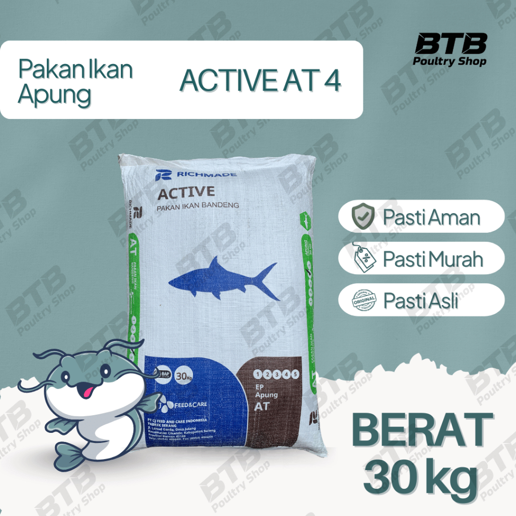 CJ Feed Active AT 4 Pakan Ikan Bandeng Pelet Ikan 1 Sak 30Kg | Repack 20Kg 10Kg