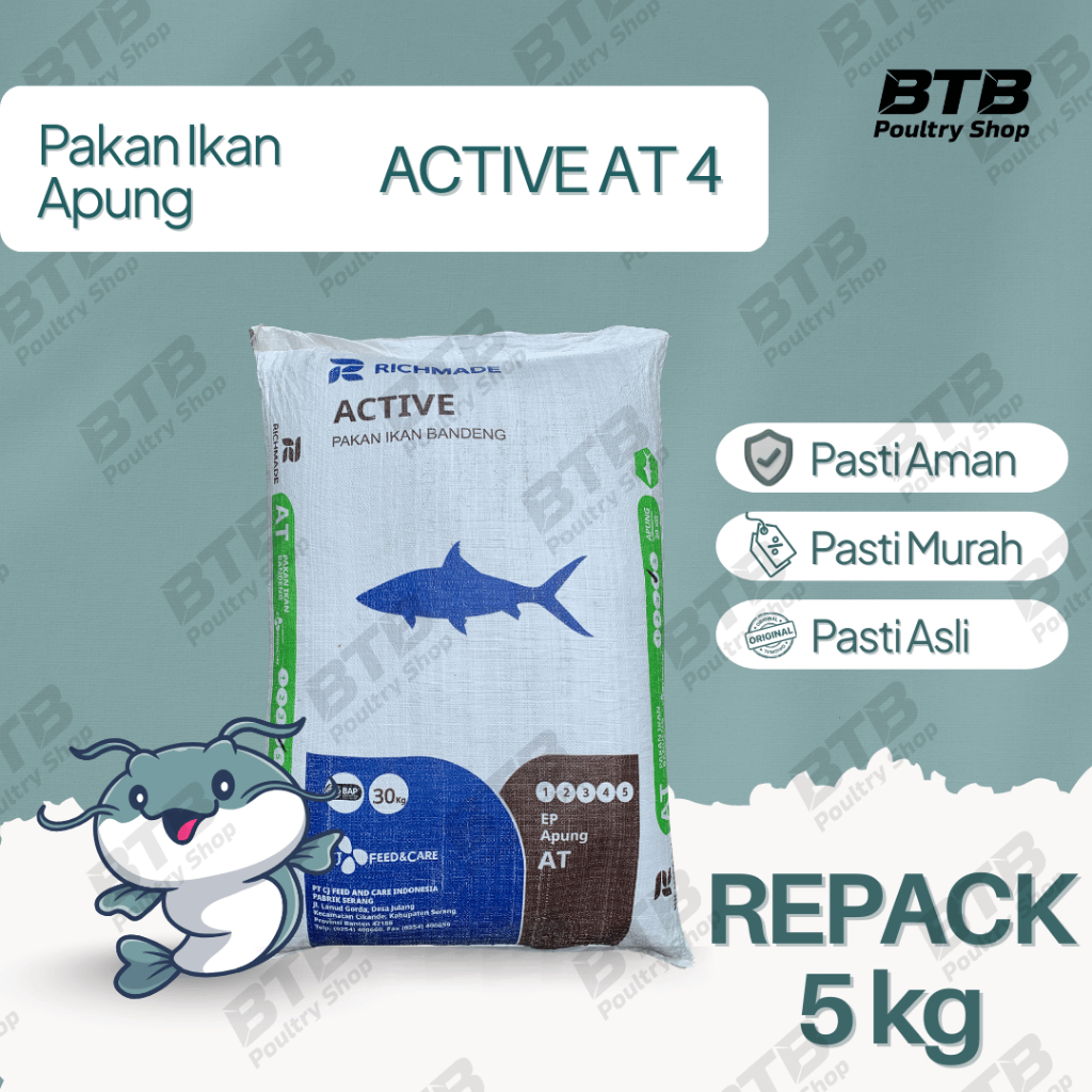 CJ Feed Active AT 4 Pakan Ikan Bandeng Pelet Ikan  Repack 5Kg 1Kg