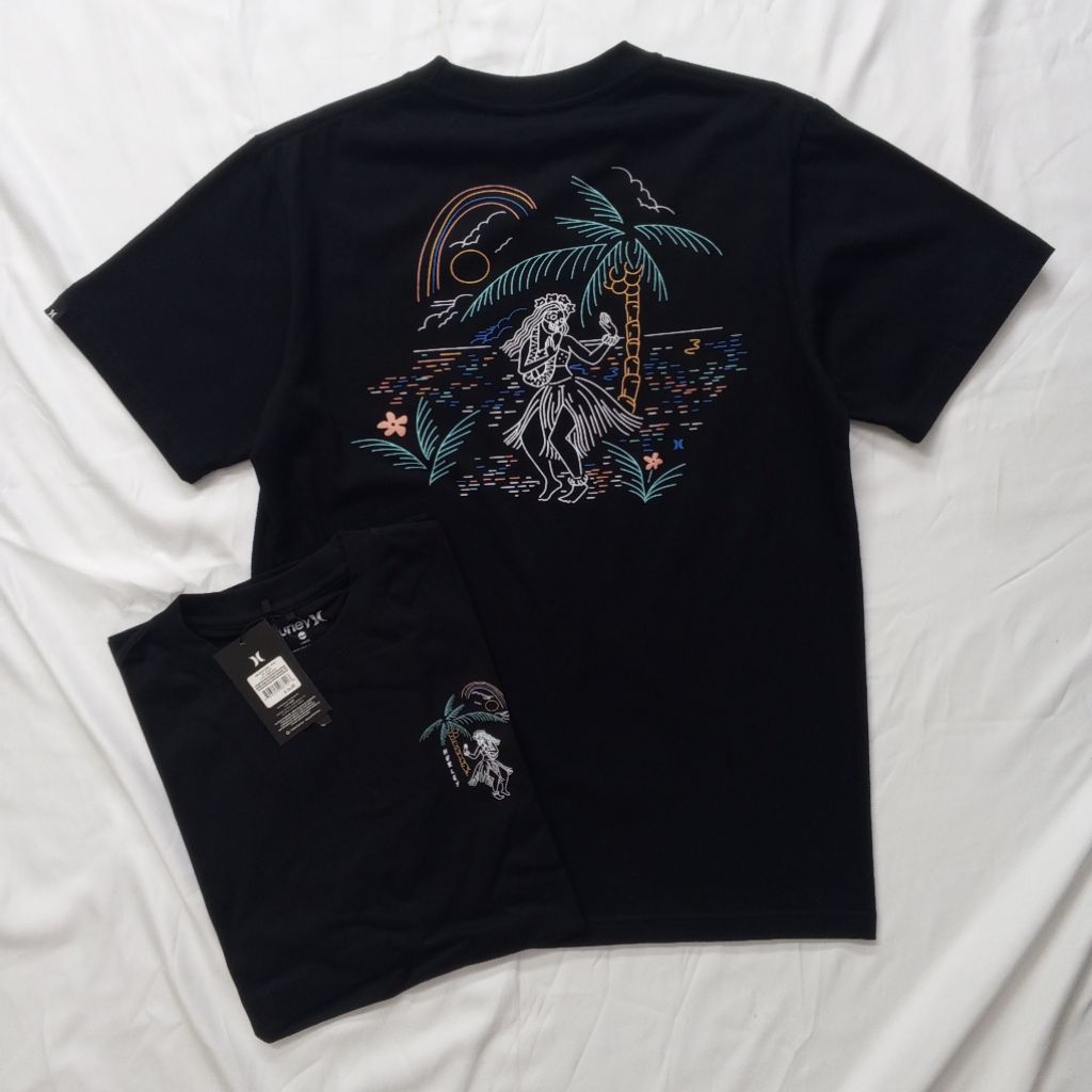 Kaos Pria Premium High Quality Hurley Original Hitam Motif Hawaiian Tropical Art | T-Shirt Pria Bran