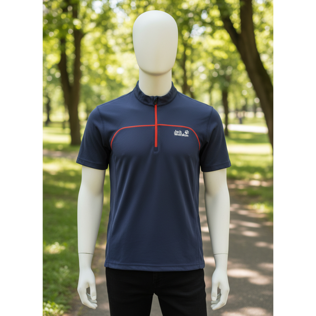 Base Layer Jack Wolfskin Original Pria– Kaos Outdoor Quick Dry Half Zip – Baju Hiking Gunung