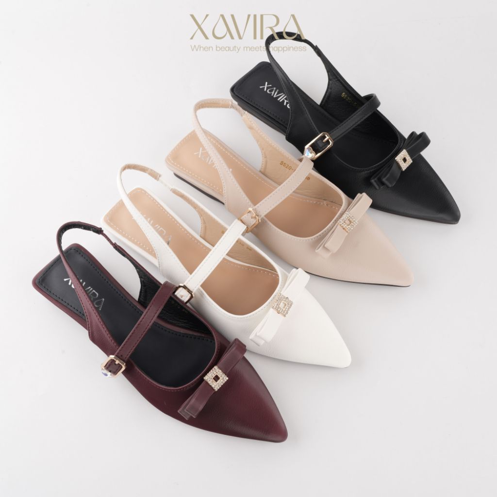 Xavira Luna Sepatu Import Wanita Flat Shoes Lepes Tali Belakang Kuliah Kerja Kantor