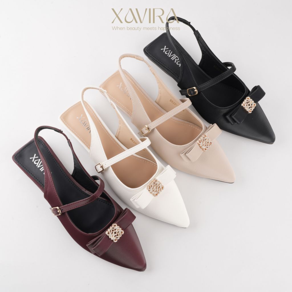Xavira Clara Sepatu Import Wanita Flat Shoes Kerja Kuliah Kantor Lepes Tali Belakang Anti Licin