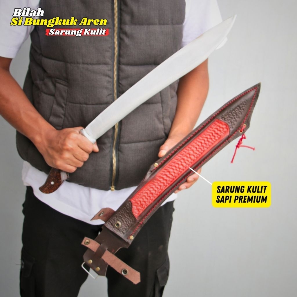garansi baja per SUP9 golsem bungkuk sarung kulit model fulltang handle kayu sonokeling